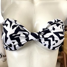 VINTAGE 1980s Bandeau Bikini Top Geometric Black White Sz XS/S 80s