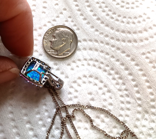 Blue Fire Opal Ocean Blue Topaz Gems 925 Sterling Silver Plated Necklace Pendant - Picture 12 of 16