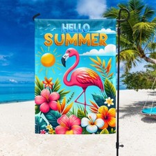 Hello Summer Flamingo Flag Graden Flag