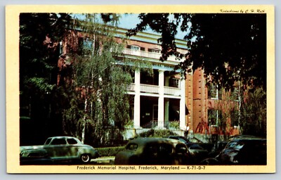 Frederick Memorial Hospital Frederick Maryland MD Postcard Old Cars Exterior
