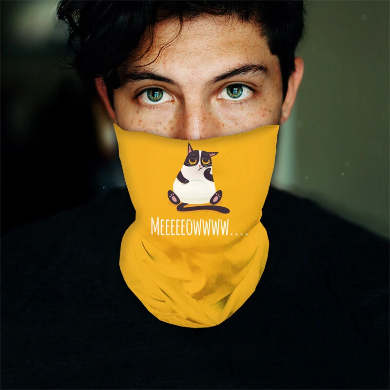Washable Fabric Face Cover Neck Gaiter Unique Print Bored Cat Design EU Made - Image 2 of 4