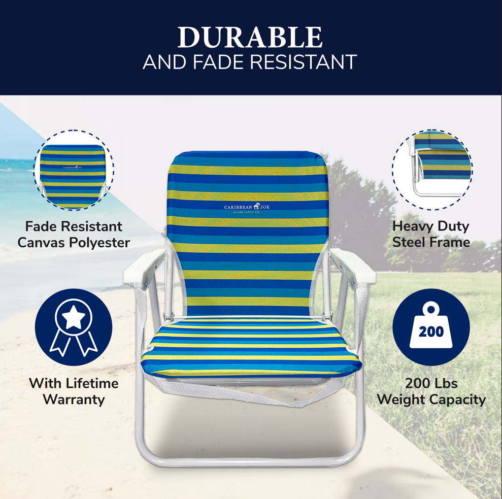 Caribbean Joe Folding High Weight Capacity Back Pack Beach Chair Blue Stripes 82815277235 eBay