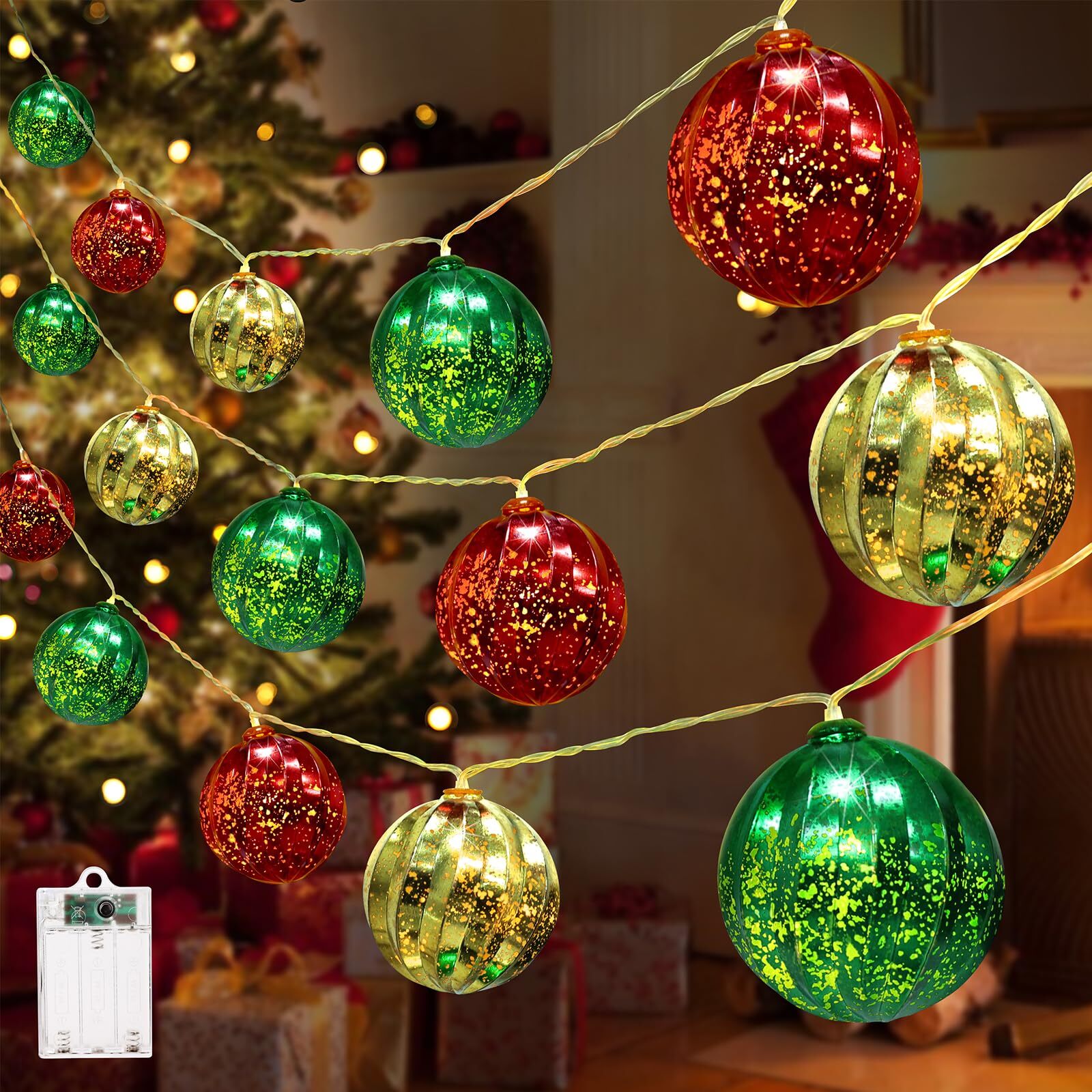 Christmas Decorations Lights, 13.5ft 20 Led Battery Christmas Lights with Tim...