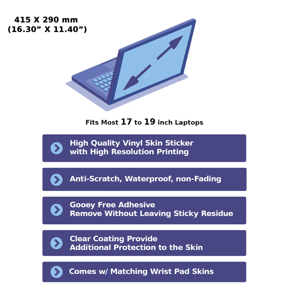 Laptop Skin Sticker Notebook Decal Cover Blue Monster for Dell Apple Asus 17-19" - Image 4 of 4
