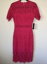 Lulu's Remarkable Pink Fuchsia Lace Short Sleeve Dress SIZE XS 66 Party