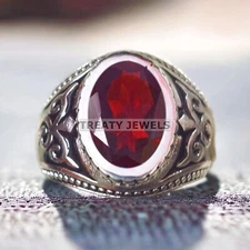 Garnet Oval Cut Gemstone With 925 Sterling Silver Ring For Men's #A353 *