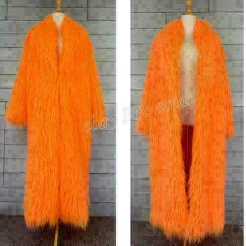 Womens Faux Mongolian Lamb Sheep Fur Coat Long Hair Overcoat Outwear Warm Jacket - Image 3 of 4