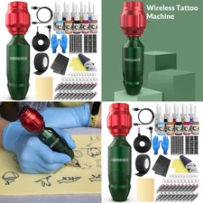 PROFESSIONAL Tattoo Pen Gun WIRELESS Machine Kit Power Supply Cartridge Needles