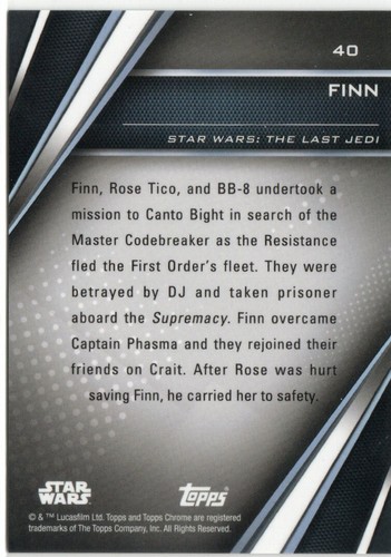 Star Wars Chrome Black 2023 Topps MAGENTA REFRACTOR Parallel #40 Finn #01/10 - Picture 2 of 2