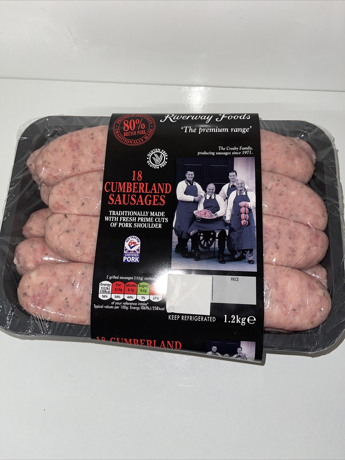 18 Cumberland sausages 1.2kg riverway foods premium rage 80 Pork