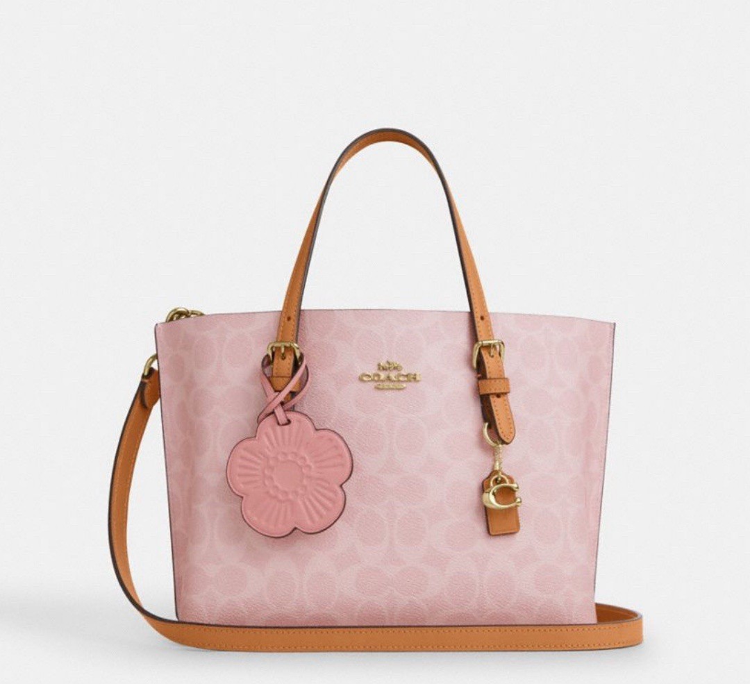 新品✨️Coach Signature Leather Pink Totebag COACH MOLLIE TOTE BAG 25 In Signature Canvas Leather Leather