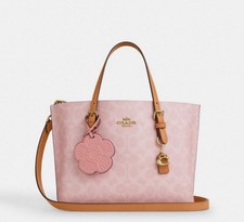 COACH MOLLIE TOTE BAG 25 In Signature Canvas Leather Leather Powder Pink CER24