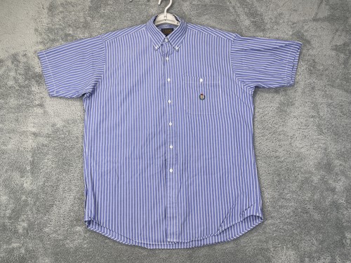 Chaps Ralph Lauren Shirt Mens Large Blue White Striped Crest Oxford Button Up - Picture 4 of 14