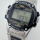 VTG Timex Atlantis Digital Watch Men 100m Silver Black Alarm Chrono New Battery