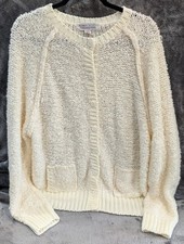 Vintage Karen Scott Button Up Cream Colored Knit Cardigan Size Large