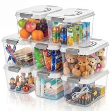 8 Pack 5.5 Quart Clear Plastic Storage Bins with Lid Handle Stackable