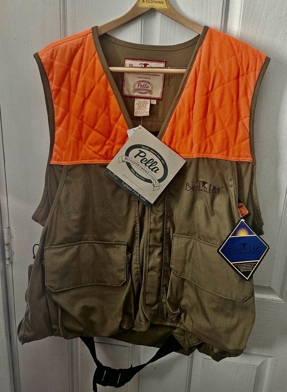 BNWT Pella Bird n Light Rugged Outdoor Hunting Cargo Vest Khaki & Orange Size 2X