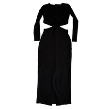 Lulus Womens S Black Cutout Long Sleeve Bodycon Maxi Dress Back Slit