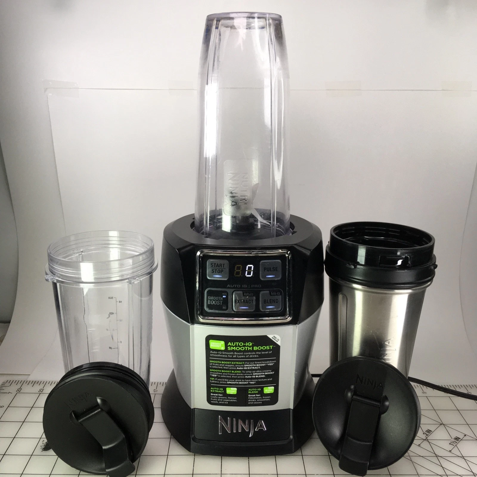 Nutri Ninja Pro Auto IQ 1000W Blender BL488W with 3 cups, 2 tops, 1 blade