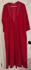 Vintage 80s VANITY FAIR Fleece Velour Red Housecoat Robe Size L Tie Front Pocket