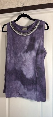 Vocal New Purple Tie Dye Tank Top With Neck Stone Trim Women s Size XL