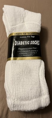 3 Pair XL White Crew Diabetic Socks XL Size 13-15 Non Binding Extra Soft Socks