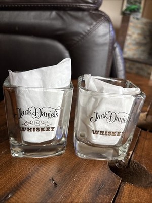 JACK DANIELS Whiskey Square Tumbler 3.5'' Glasses Set Of 2 - Vintage Gold Design