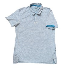 Oakley Polo Shirt Mens Large White Blue Performance Short Sleeve Golf Hydrolix