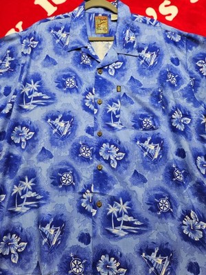 Pineapple Connections Hawaiian Shirt Mens XL Blue Rayon Aloha Tropical Nautical