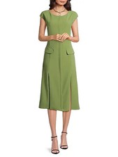 Black Halo Pear Green Lali Flap Pocket Stretch Crepe Midi-Dress Size 4 $390