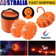 3x LED Road Flares Kit Flashing Warning Light Disc Beacon Magnetic Safety Light