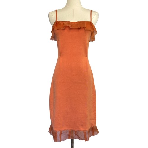 Christian Dior Monsieur, VTG Christian Dior Authentic Silk Cotton Ruffle Knit Sheath Dress 4 Orange Y2K
