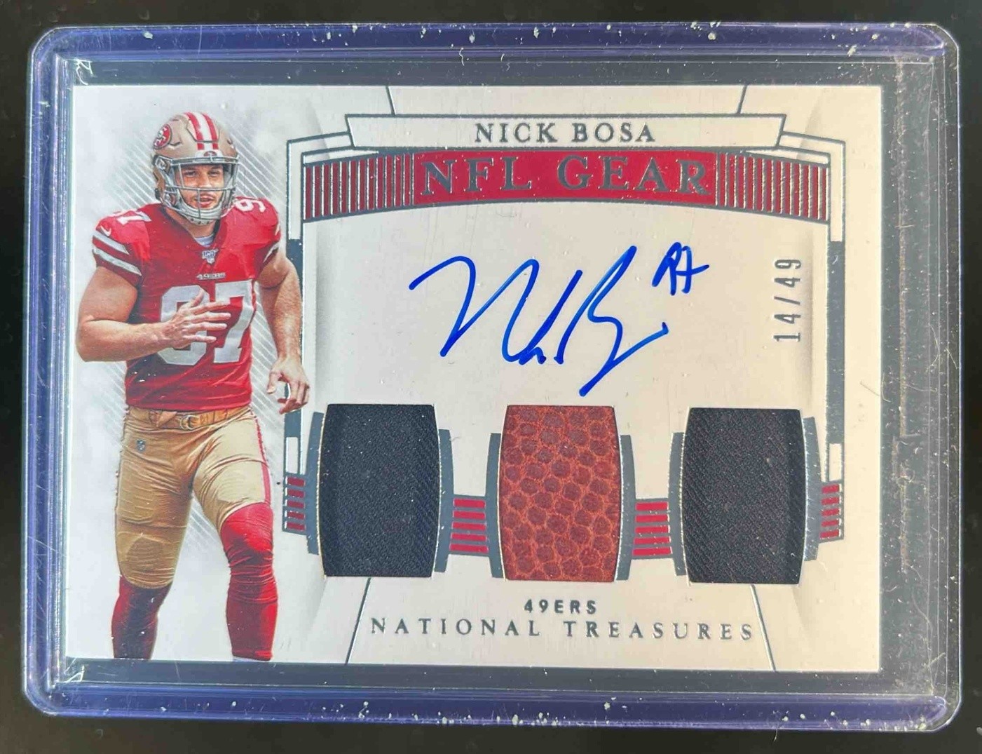 Nick Bosa Panini National Treasures Rookie NFL Gear Signature Trios #NB Base