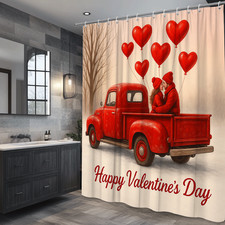 Red Valentine's Day Shower Curtain with Hearts and Couple