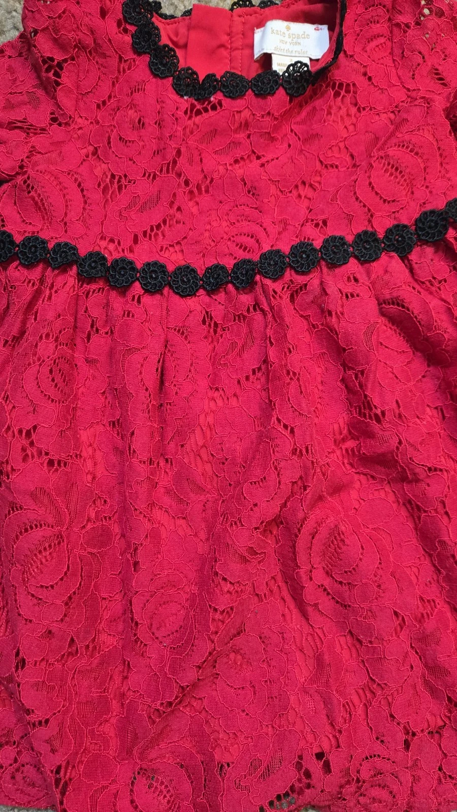 Abito rosso Kate Spade in pizzo con volant taglia 2