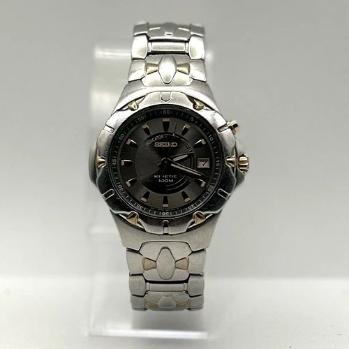 Vintage Seiko Kinetic 5M62-0AH0 Two Tone Watch 41mm Power Indicator Runs!