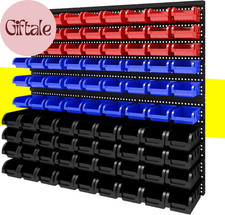 90pc Plastic Wall Mounted Storage Bins Parts Rack Garage Hardware Organizer
