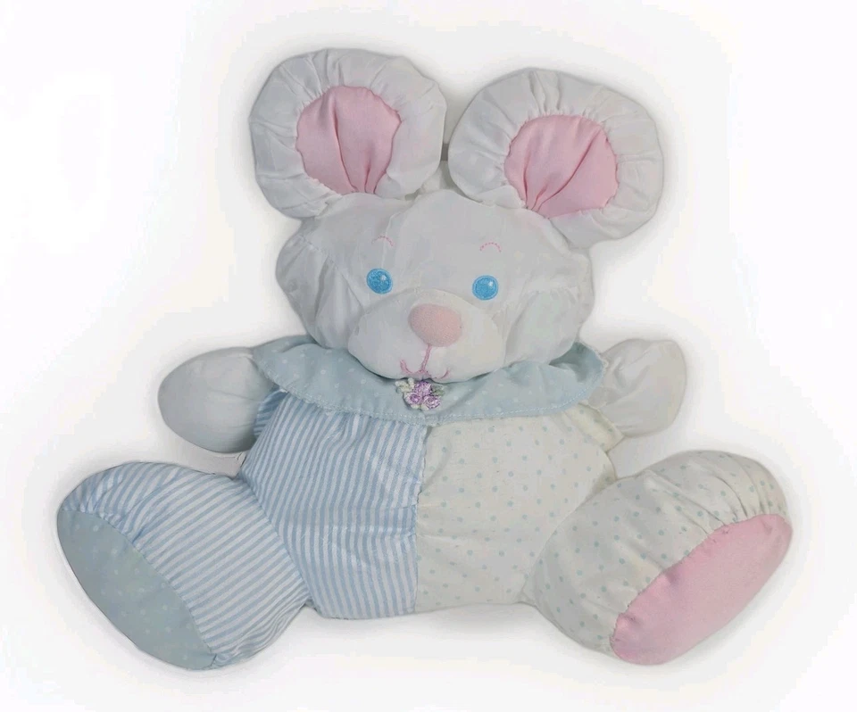 Fisher Price Puffalump Mouse Plush Blue White Pink Rattle 1988  - Image 2 of 4