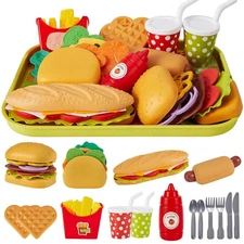 BUYGER Fast Food Play Food Toys for Kids Toddler Children Toy Kitchen Accesso...