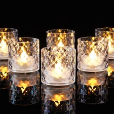2" x 2" Acrylic Votive Candle Holders with Auto Timer Flameless Tealight, Bat...
