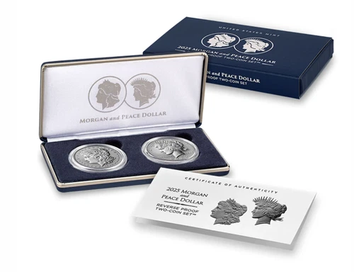 NEW 2025 Morgan and Peace Dollar Two-Coin Reverse Proof Set