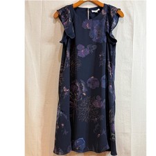 Katherine Barclay Montreal Navy Floral Flutter Sleeve Shift Dress Size 6 Purple