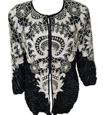 Vintage Kuku Sudi 80er Perlen Pailletten Seide Jacke Gr&ouml;&szlig;e M Uk12-14 Retro...