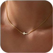 Cross Necklace for Women 14K Real Gold Dainty Minimalist Cross Pendant Chain