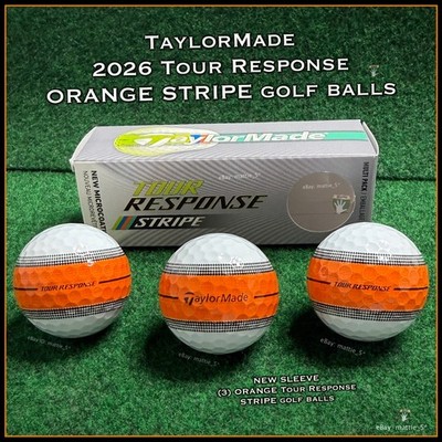 2026 TaylorMade Tour Response ORANGE STRIPE Golf Balls NEW Sleeve (3 BALLS)