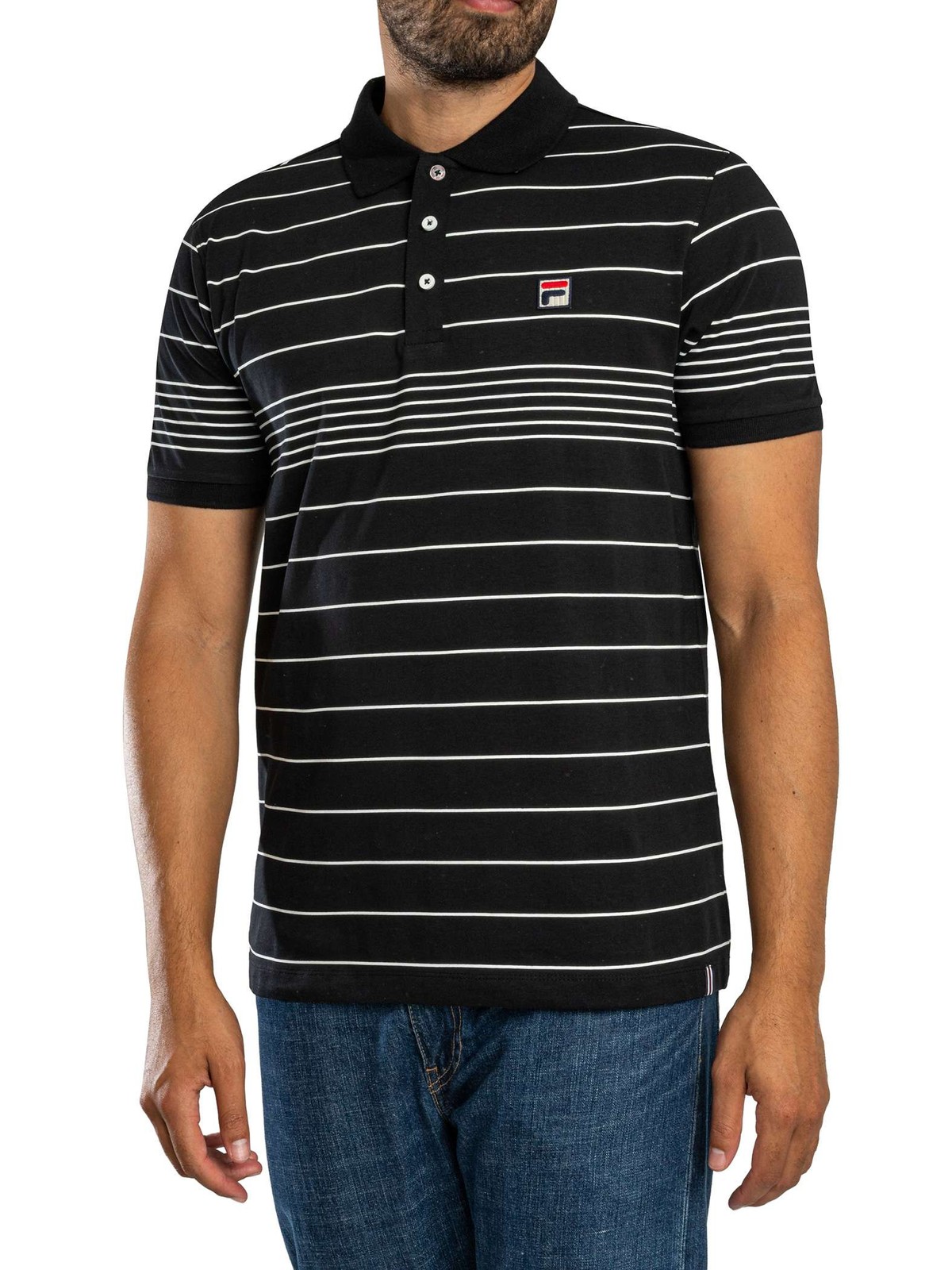 Fila Logan Stripe Polo Shirt, Black/White - XXL