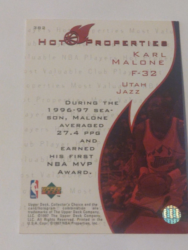 1997-98 Upper Deck Collector's Choice - Hot Properties Karl Malone #382 - Image 2 of 2