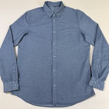 Lululemon Commission Shirt Mens Size Medium Blue Chambray Oxford Commuter Casual