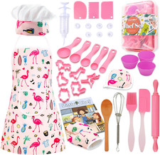 Kids Cooking and Baking Set - 34 Pcs Kids Chef Role Play Costume Set with Apron,