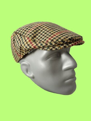 Men's Kirby Genuine British Wool Tweed Cap ZH043-2A RED/BLACK/GREEN - PICK SIZE - Picture 1 of 10